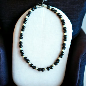 Black Onyx & Silver Beads