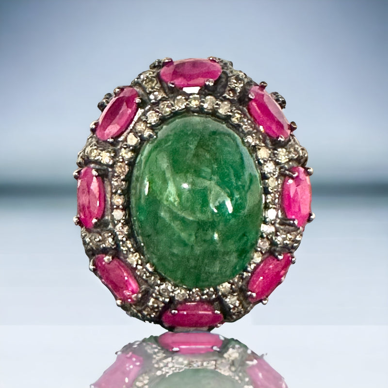 Emerald Cabochon & Rubies