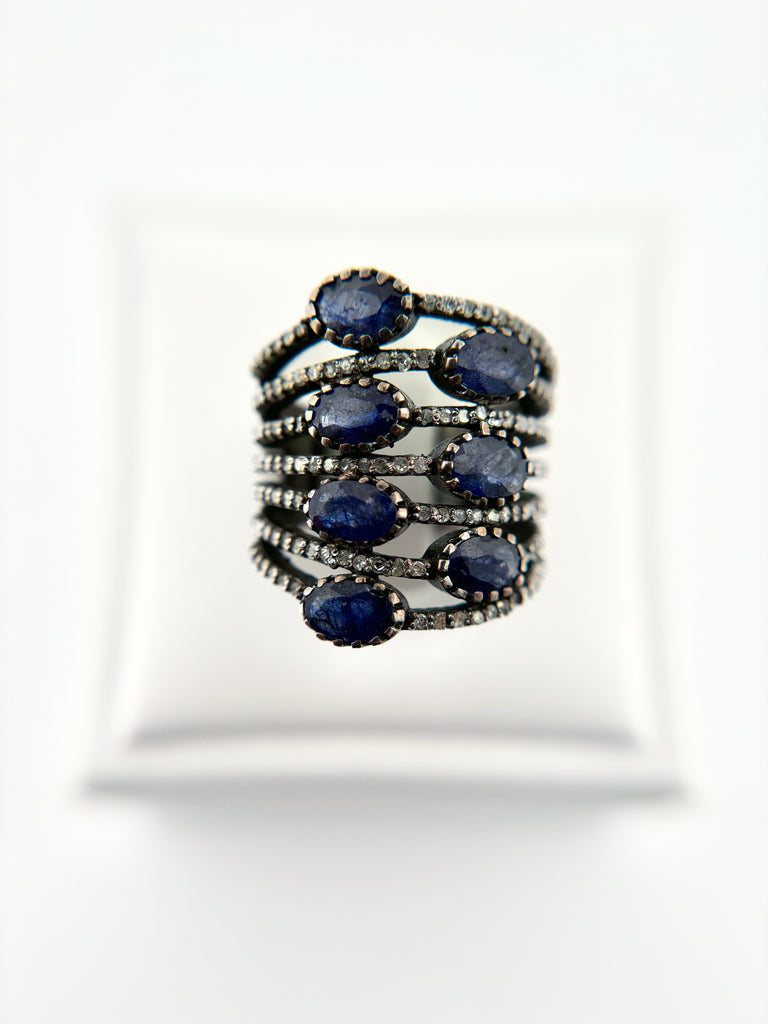 Sapphire and Diamonds Line Ring