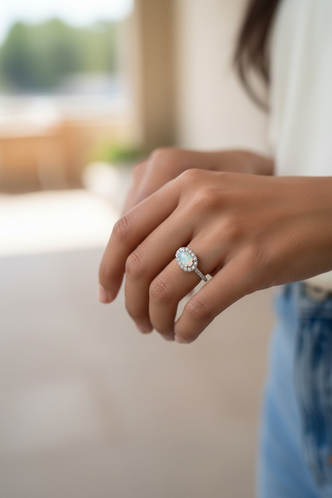 Starlight Opal Halo Ring