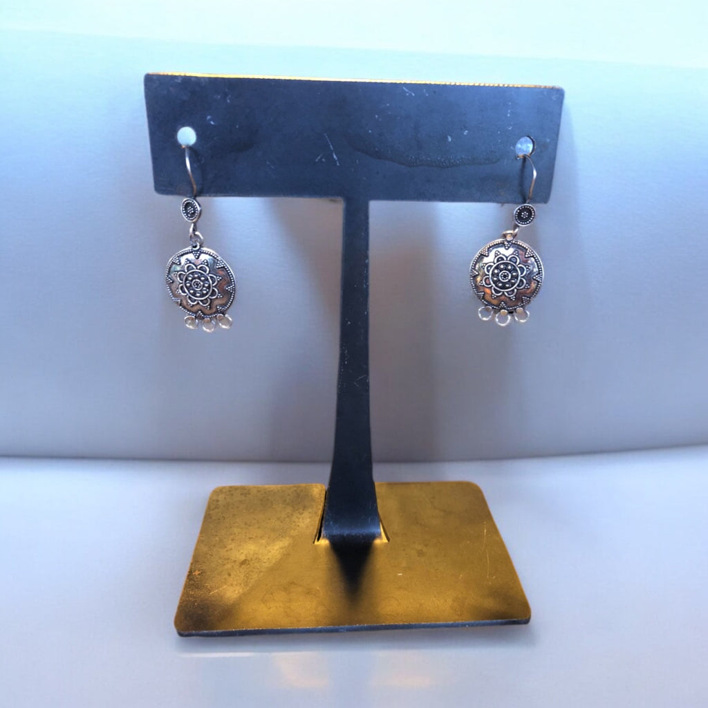 Antiqued Sterling Silver Two Discs Dots Earrings