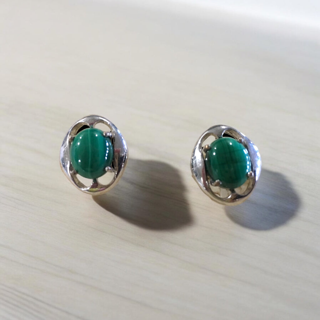 Malachite in Silver Bezel Cuff Links