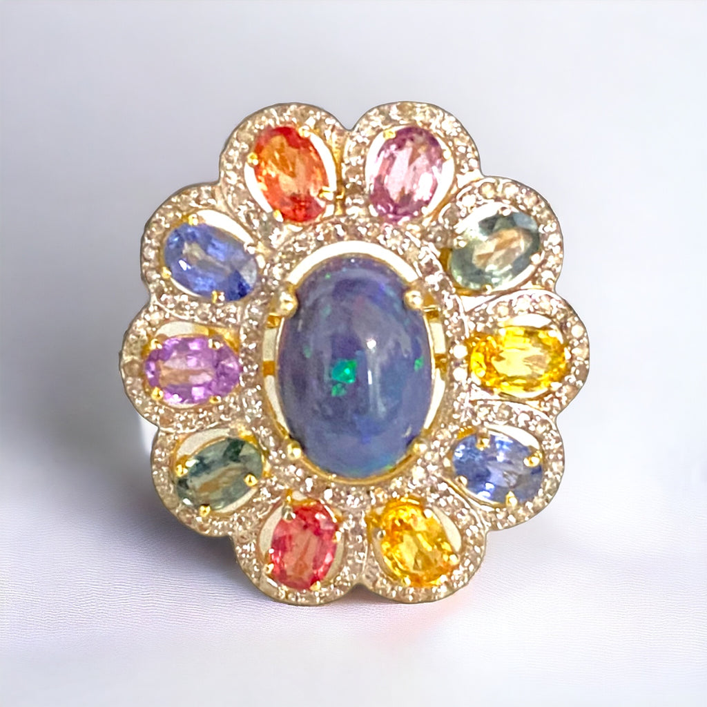 Blue Opal and Sapphires Flower