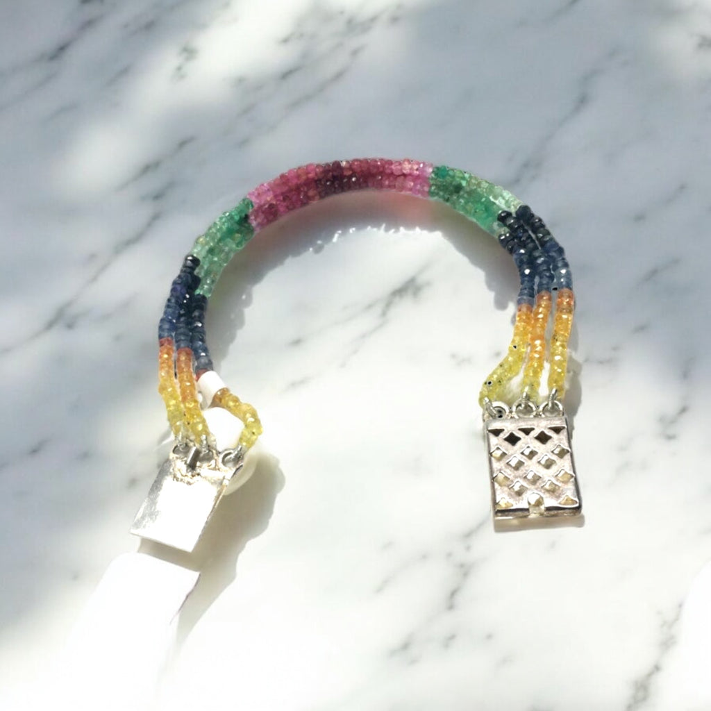 Multi Sapphire 3 Strand Beaded Bracelet