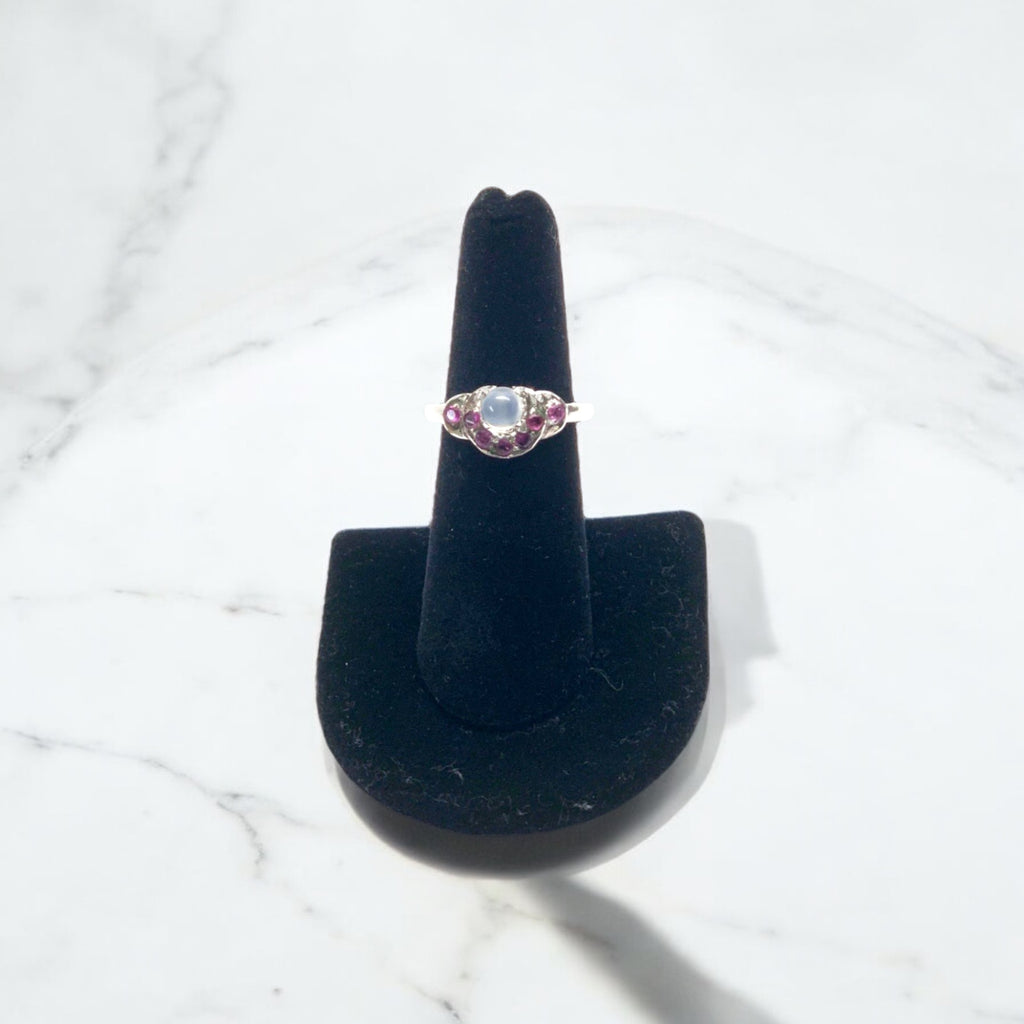 Moonstone & Rubies Crescent Vintage