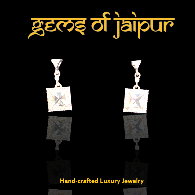 White Topaz Square Halo Earring