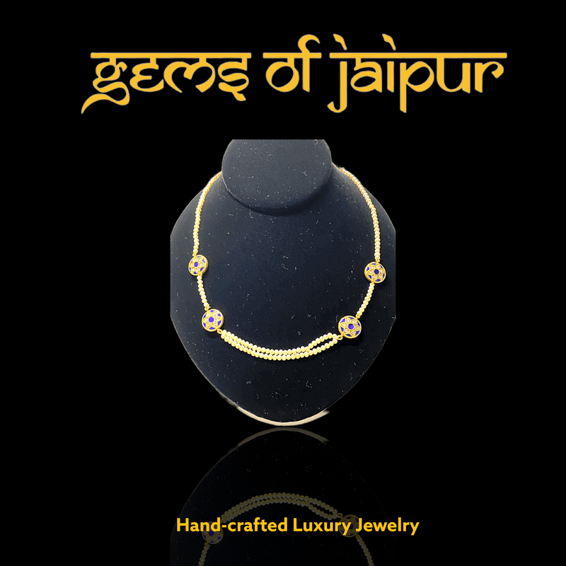 Kundan Blue Enamel & Polki with Pearls Necklace