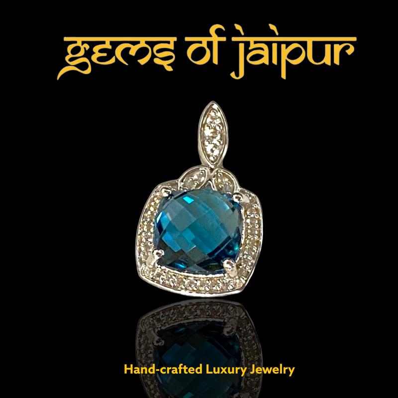 London Blue Topaz Square Halo Pendant