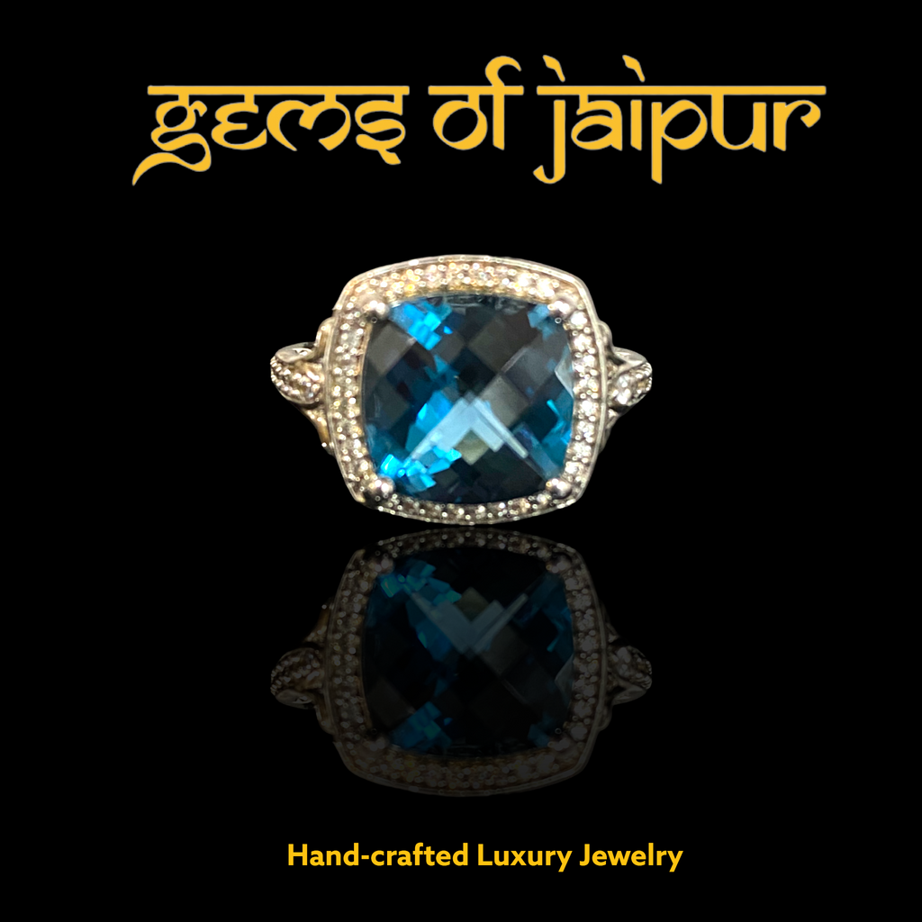 London Blue Topaz Square Halo Ring