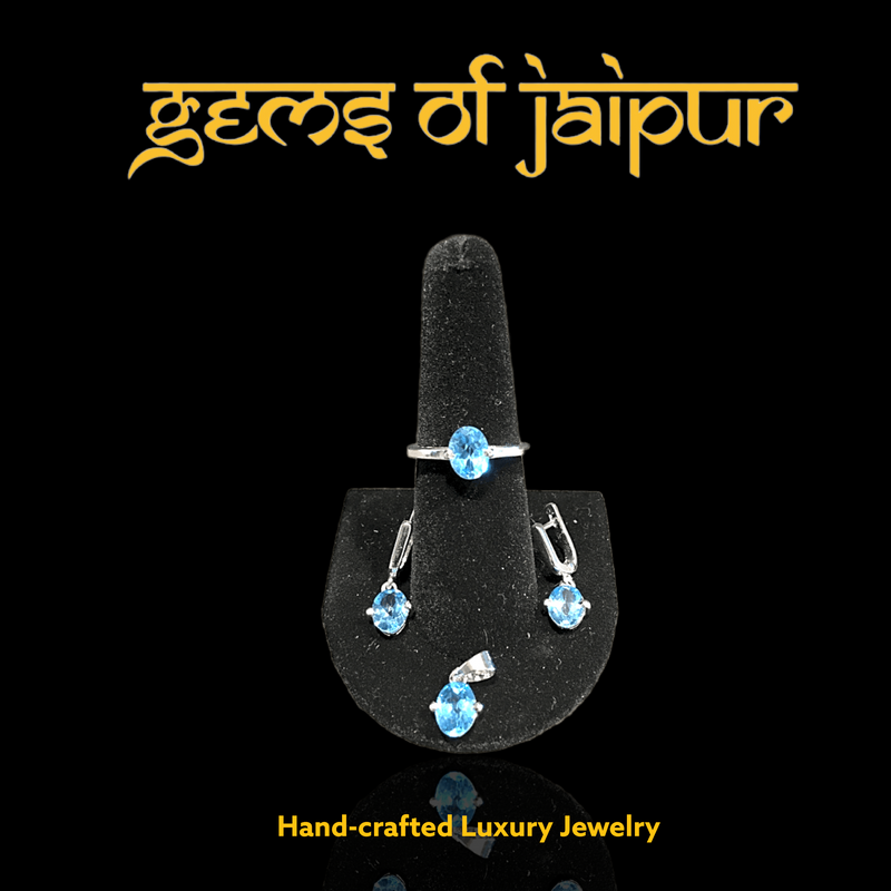 Blue Topaz Earring Ring And Pendant Set