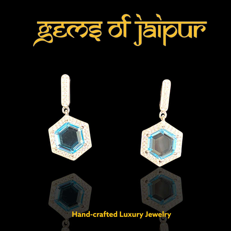 Blue Topaz Hexagon Earrings